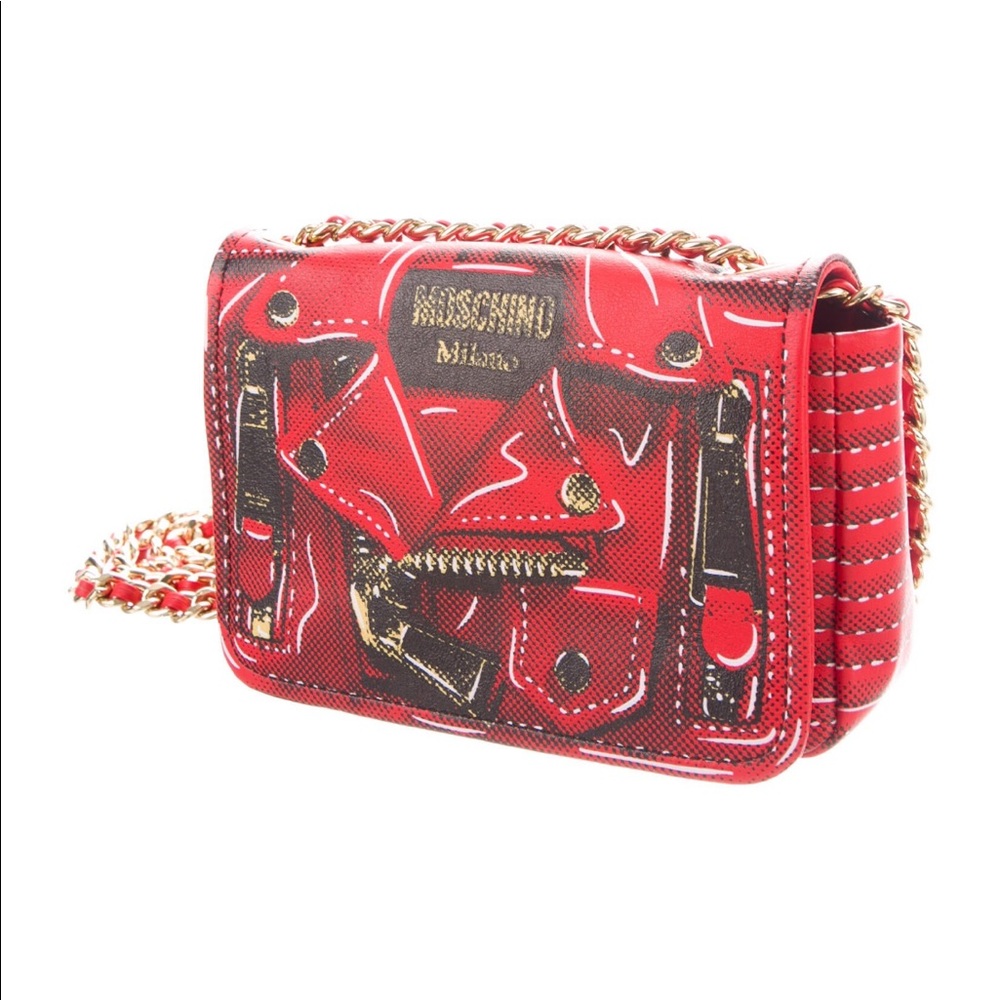 Moschino Red Printed Leather Shoulder Bag
